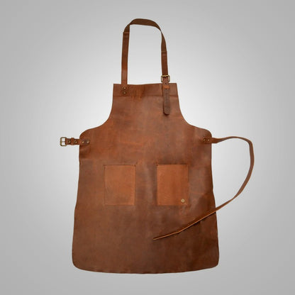 New Men's Brown Sheepskin Double-Pocket Leather Apron