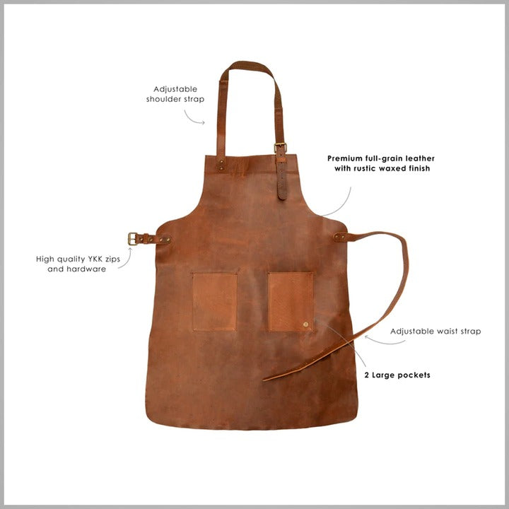 New Men's Brown Sheepskin Double-Pocket Leather Apron