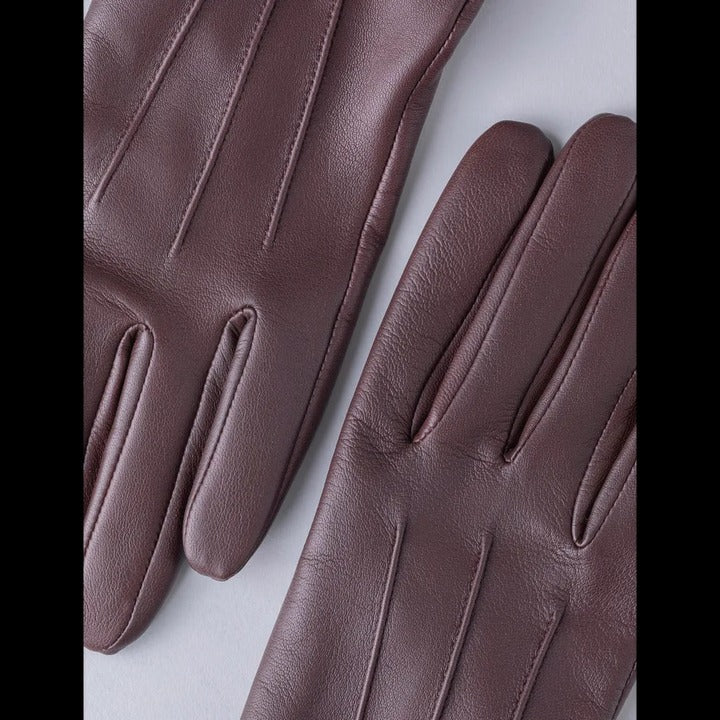 New Women's Lambskin Leather Brown Gloves with Fleece Lining