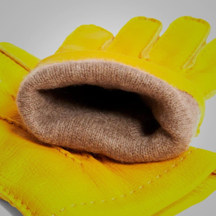 Men's American Deerskin Yellow Leather Gloves with Cashmere Lining