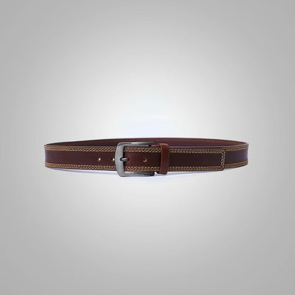 Men's Boron Best Burgundy Leather Belt with Thread Edging