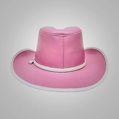 New Women’s Pink Western Cowboy Sheepskin Leather Hat