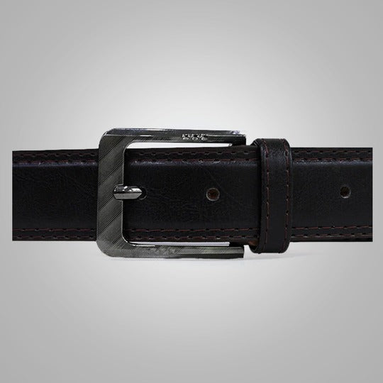 New Men's Black Double-Stitched Best Leather Belt