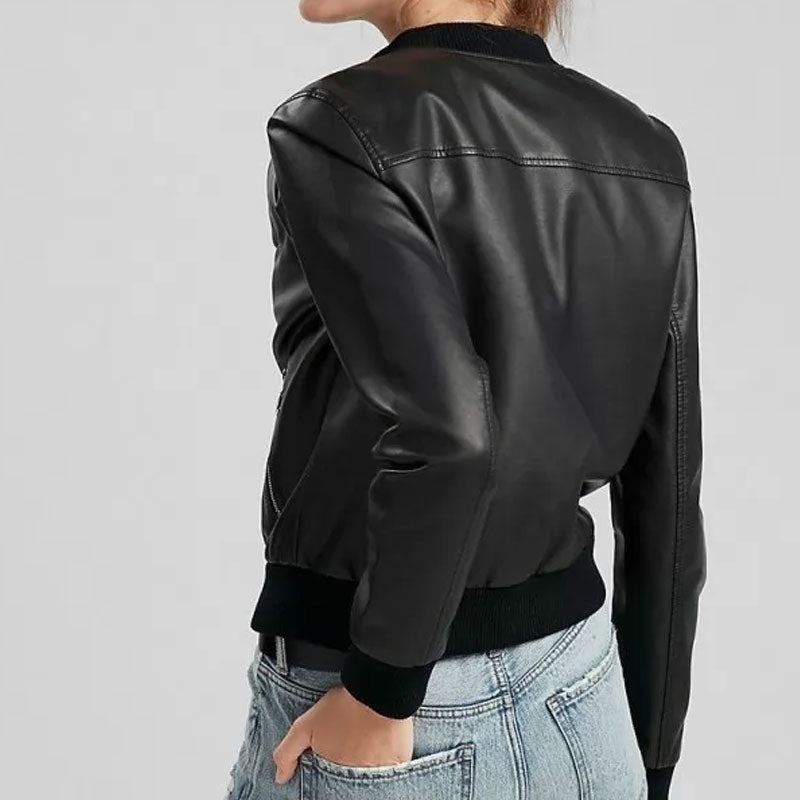 Classic Pure Lambskin Black Leather Bomber Jacket