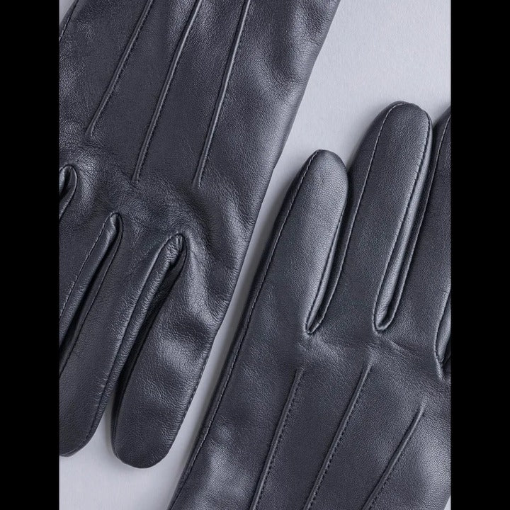 New Women's American Sheepskin Black Leather Gloves with Fleece Lining