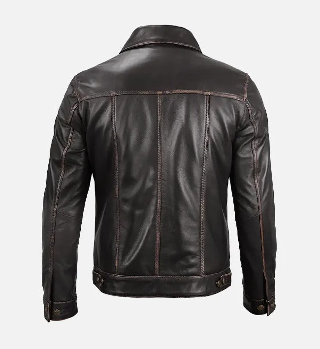 Avanzar Men’s Dark Brown Trucker Leather Jacket