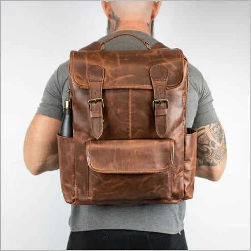 Men’s Brown Lambskin Leather Backpack - Stylish, Durable Leather Avanzar Leather