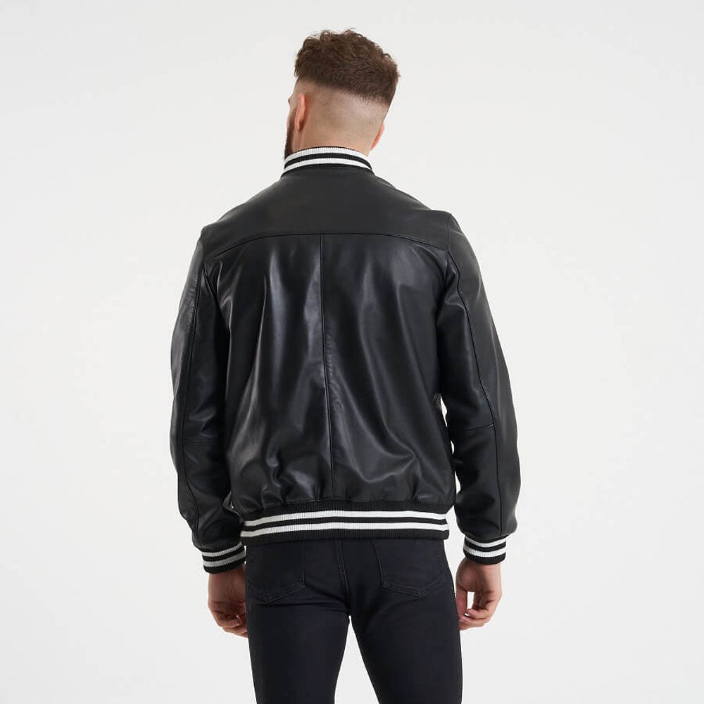 Men’s Genuine Leather Varsity Bomber Jacket