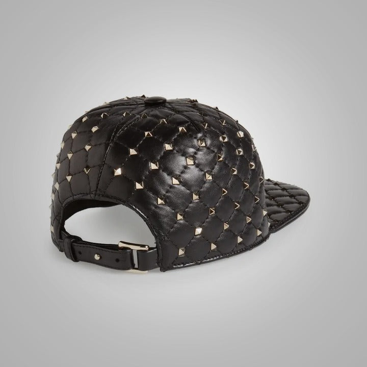 New Women’s Lambskin Style Rockstud Spike Leather Baseball Cap