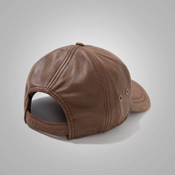 New Men's Sheepskin Brown Leather Baseball Cap