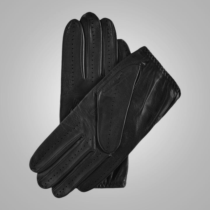 Men's Black Soft and Flexible Lambskin Leather Driving Gloves for Comfort