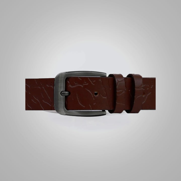 Men's Red Crocodile-Textured Genuine Leather Belt