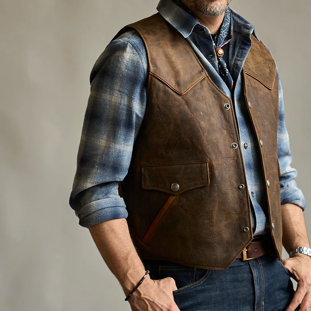 Brown Men’s Western Cowboy Biker Leather Vest