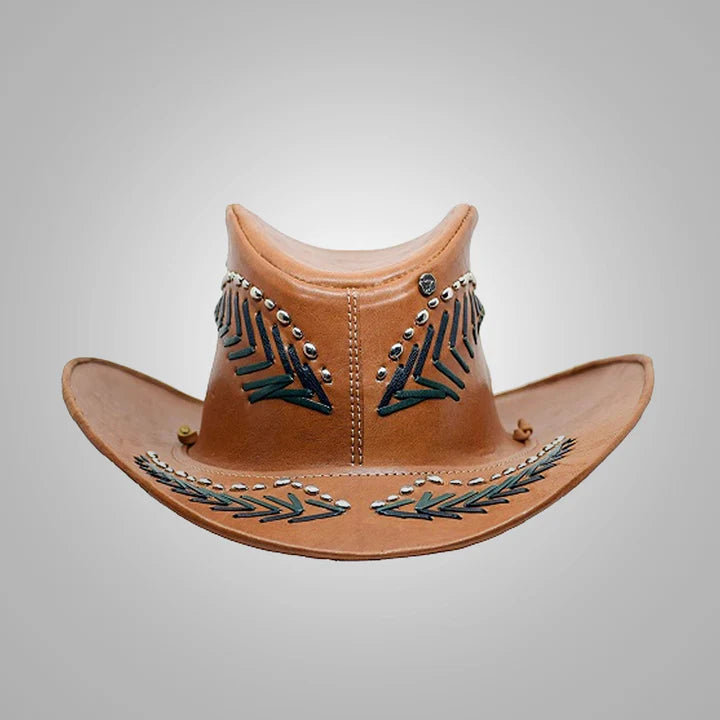 Men's Handmade Brown Leather Western Cowboy Hat