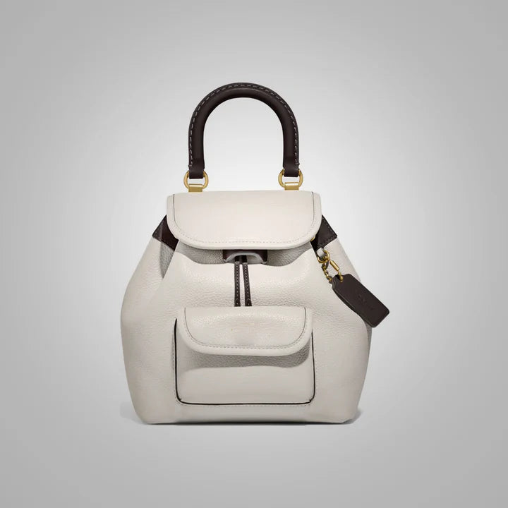 Women's White Lambskin Leather Backpack with Internal Zip Pocket