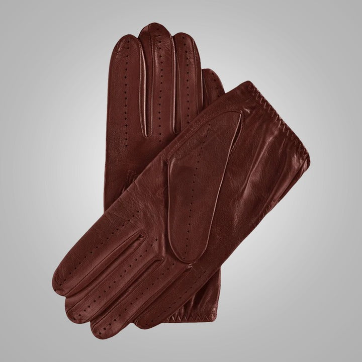 Men's Brown Inhand-Sewn Genuine Lambskin Leather Driving Gloves with Perfect Stretch