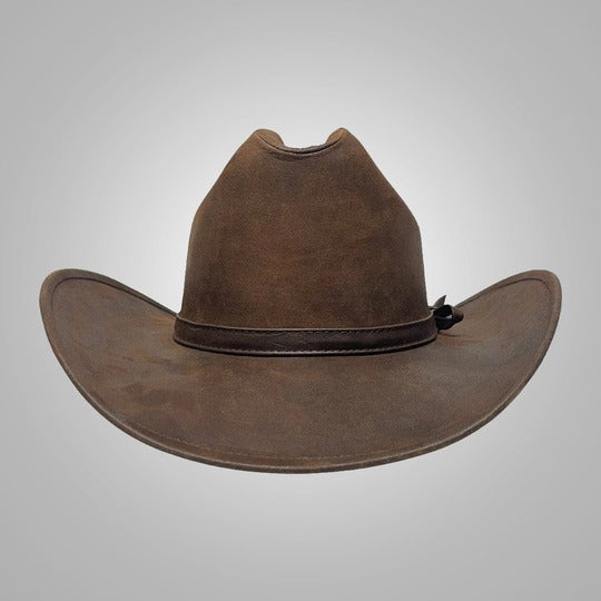 Women’s Brown Lambskin Leather Cattleman Cowboy Hat