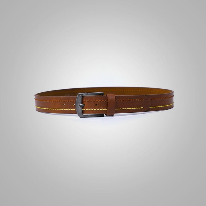 The Best Dark Brown Leather Belt with Contrast Stitching