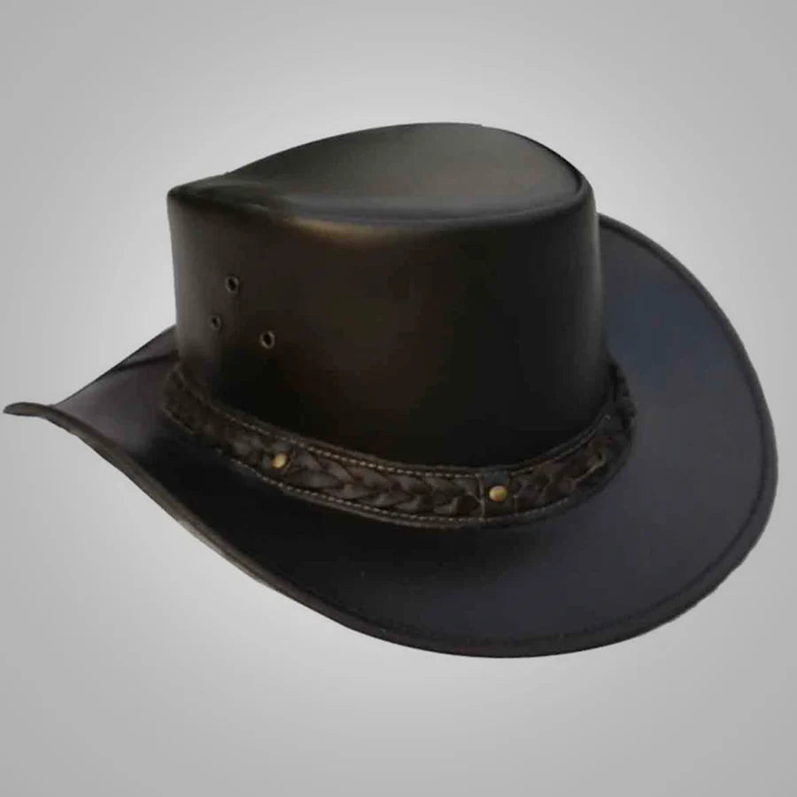 Men's Genuine Leather Cowboy Hat - Western Style