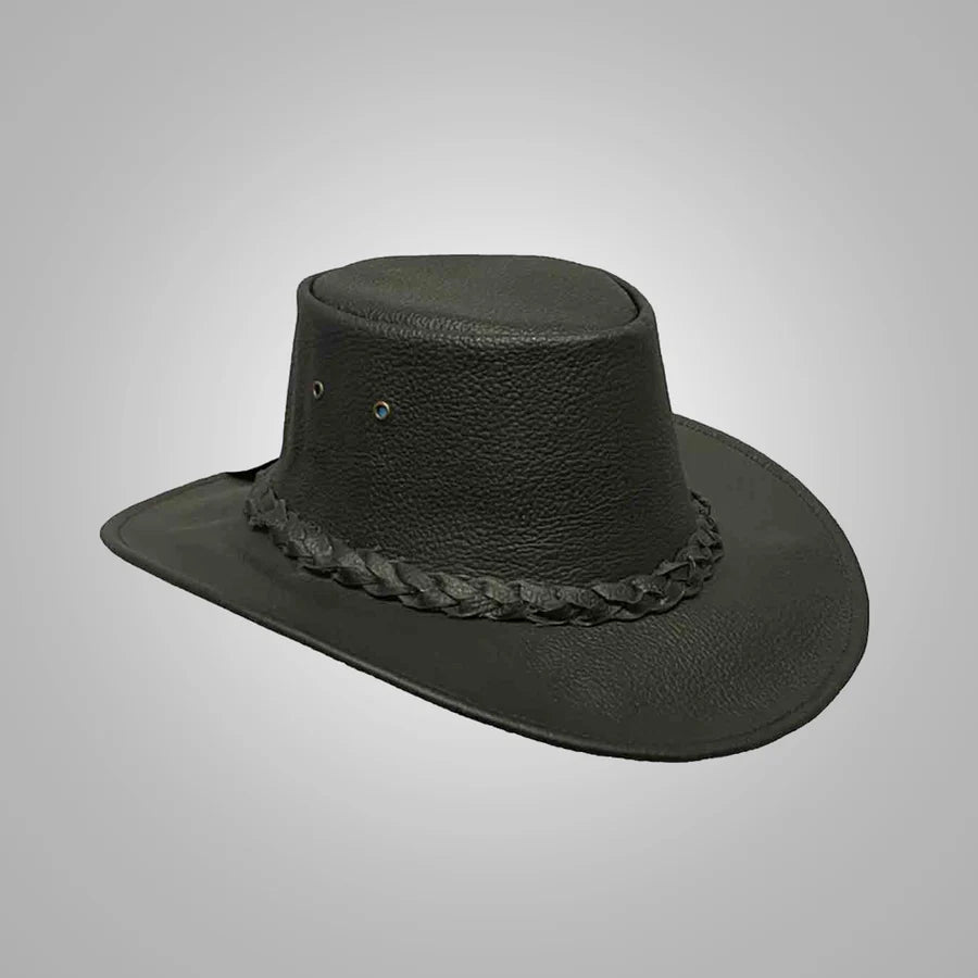 Men's Black American Cowboy Lambskin Leather Hat