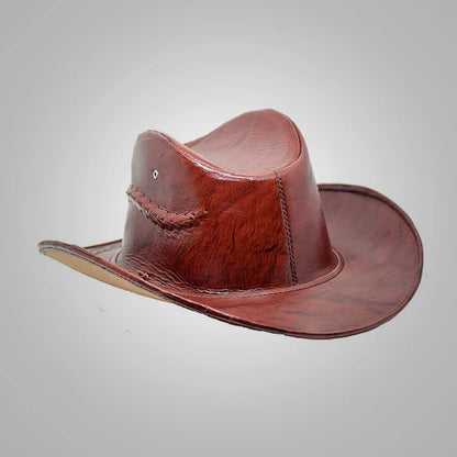 Men's Shiny Brown Western Leather Cowboy Hat

