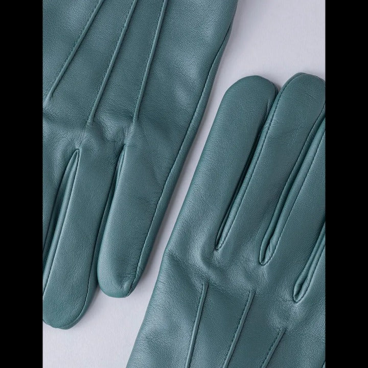 Women's Sheepskin Leather Gloves in Serpentine Green