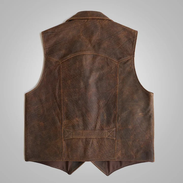 Brown Men's Sheepskin Leather Cowboy Vest - Premium Quality Western Leather Vest Avanzar Leather