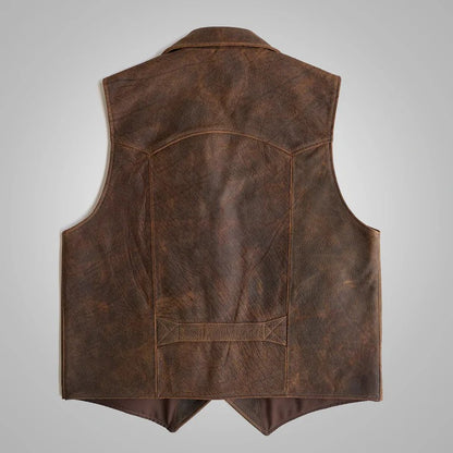 Brown Men's Sheepskin Leather Cowboy Vest - Premium Quality Western Leather Vest Avanzar Leather