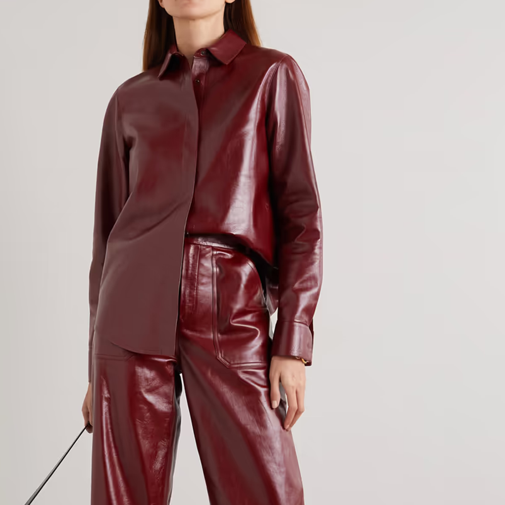 New Women's Buttery Soft Red Leather Shirt