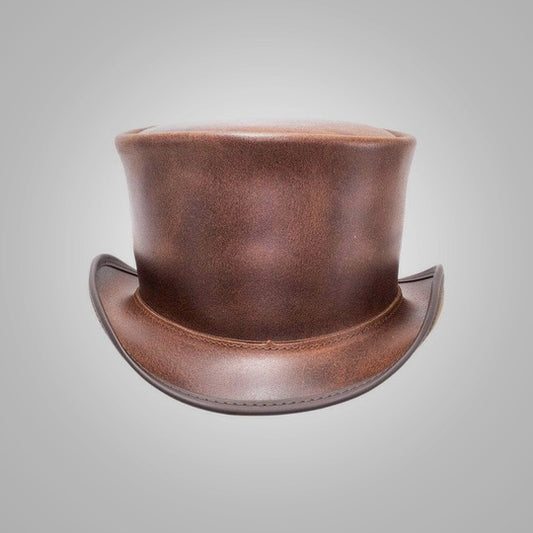 Women’s New Sheepskin Brown Leather Top Hat Unbanded