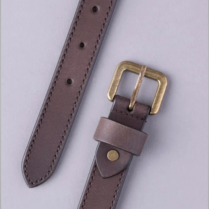 New Women's Dark Brown Sheepskin Leather Belt