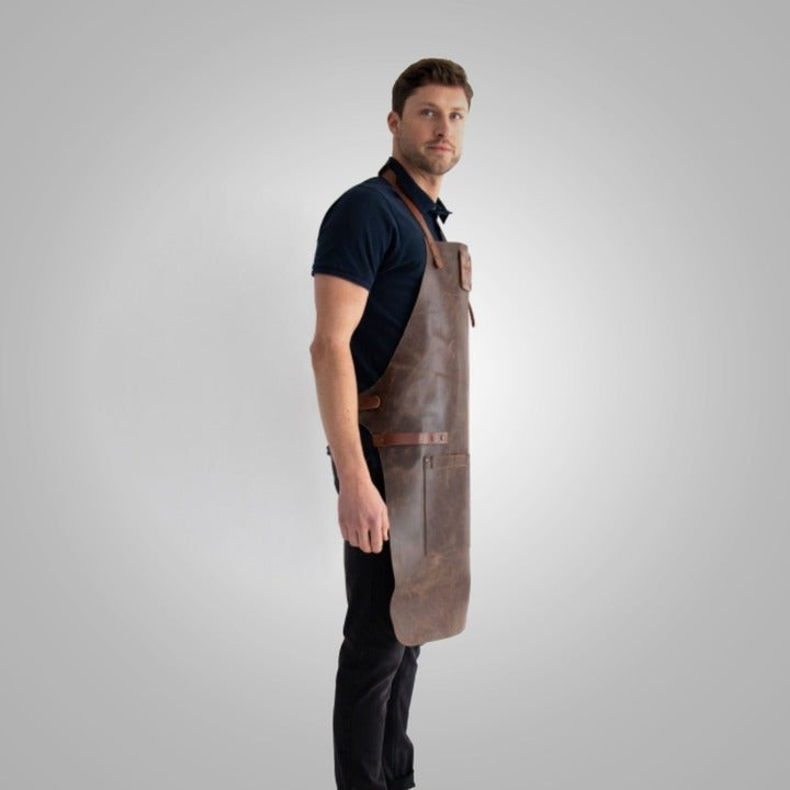 New Men's Brown Handmade Sheepskin Long Leather Apron