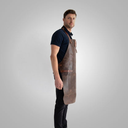 New Men's Brown Handmade Sheepskin Long Leather Apron