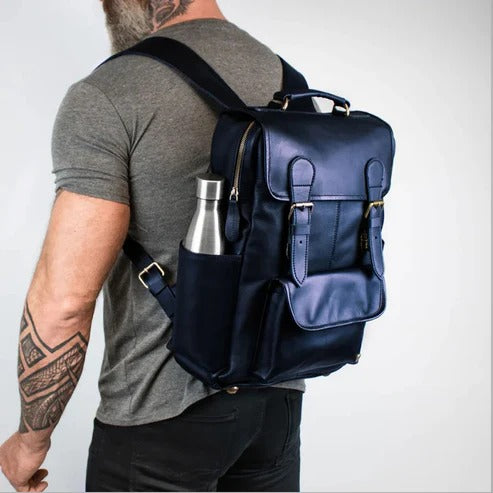 Men’s Stylish Blue Genuine Leather Backpack - Premium, Durable Avanzar Leather