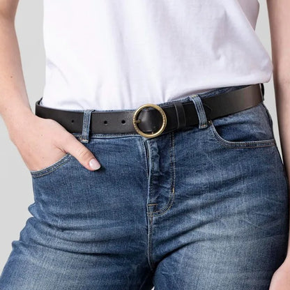 New Women’s Black Sheepskin Leather Buckle Belt