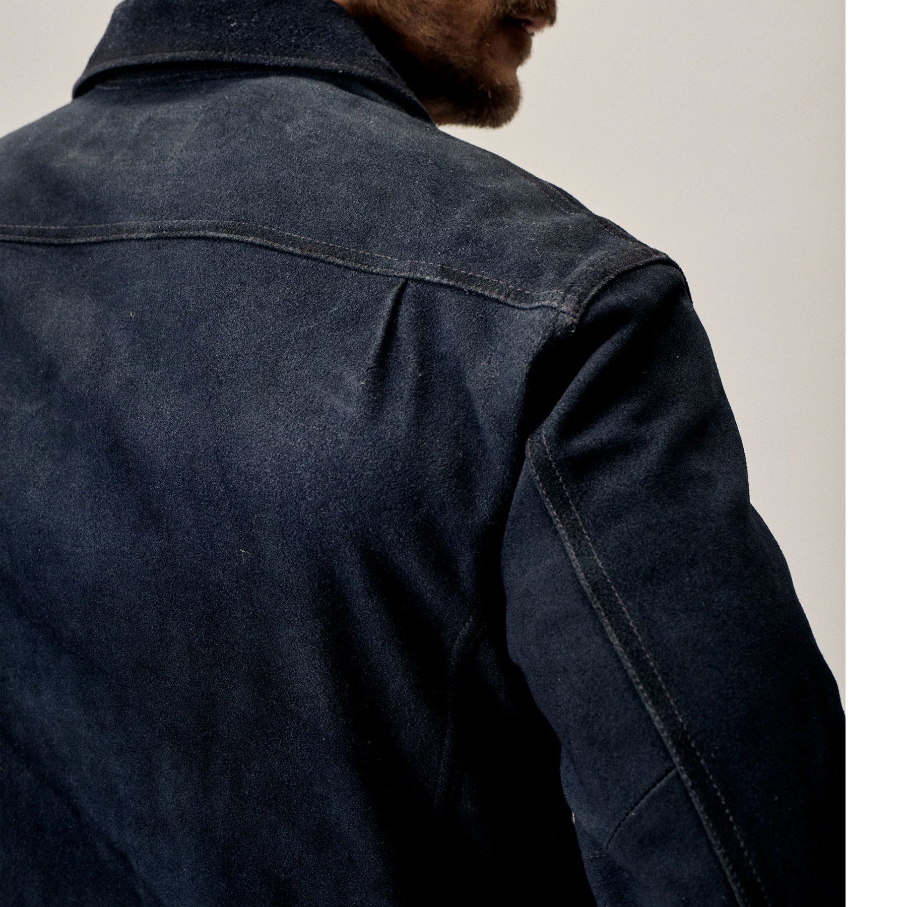 Men's Blue Suede Leather Shirt Jacket - Jeans Style