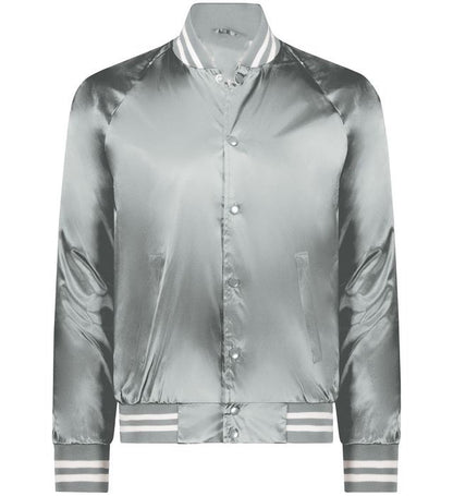Silver Luxe Satin Bomber Jacket