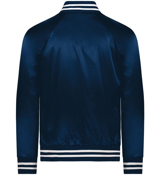 Navy Luxe Satin Varsity Jacket