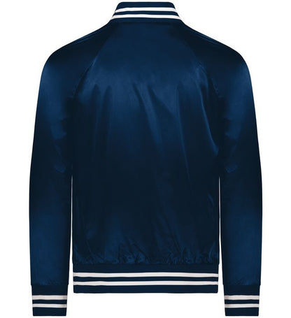 Navy Luxe Satin Varsity Jacket