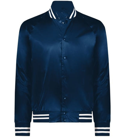 Navy Luxe Satin Varsity Jacket