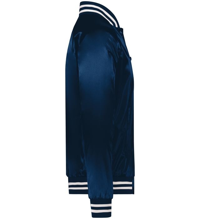 Navy Luxe Satin Varsity Jacket