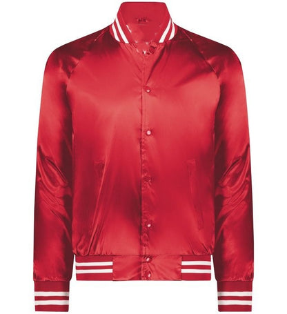 Red Luxe Satin Varsity Jacket