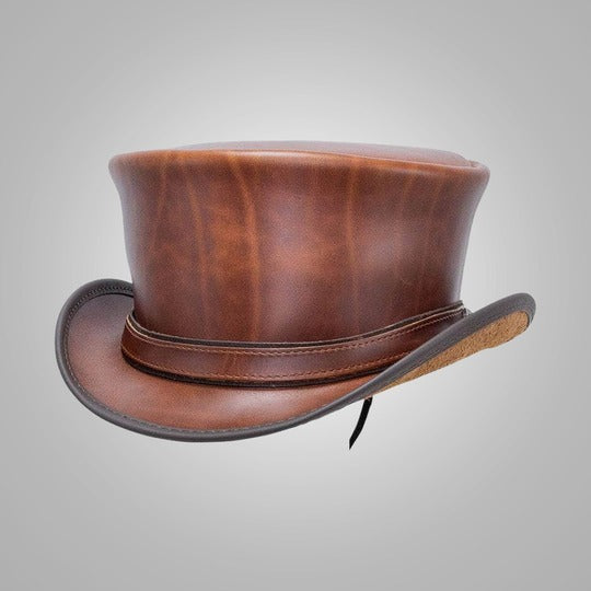 New Western Cowboy Lambskin Leather Hat in Shine Brown for Women