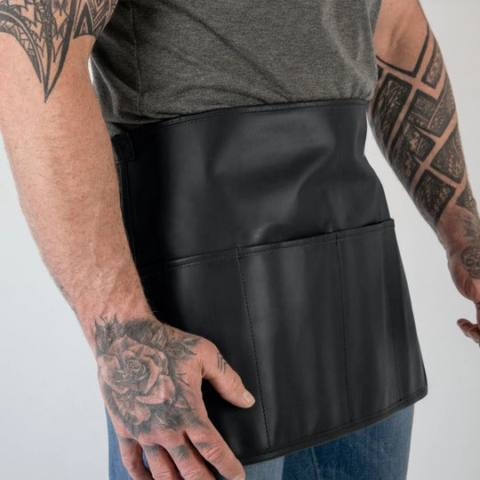 New Black Lambskin Handmade Half Apron for Men with Four Front Tool Pockets