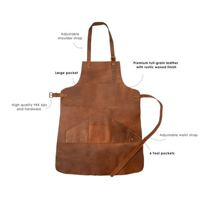 New Men's Brown Handmade Lambskin Multi-Pocket Leather Apron