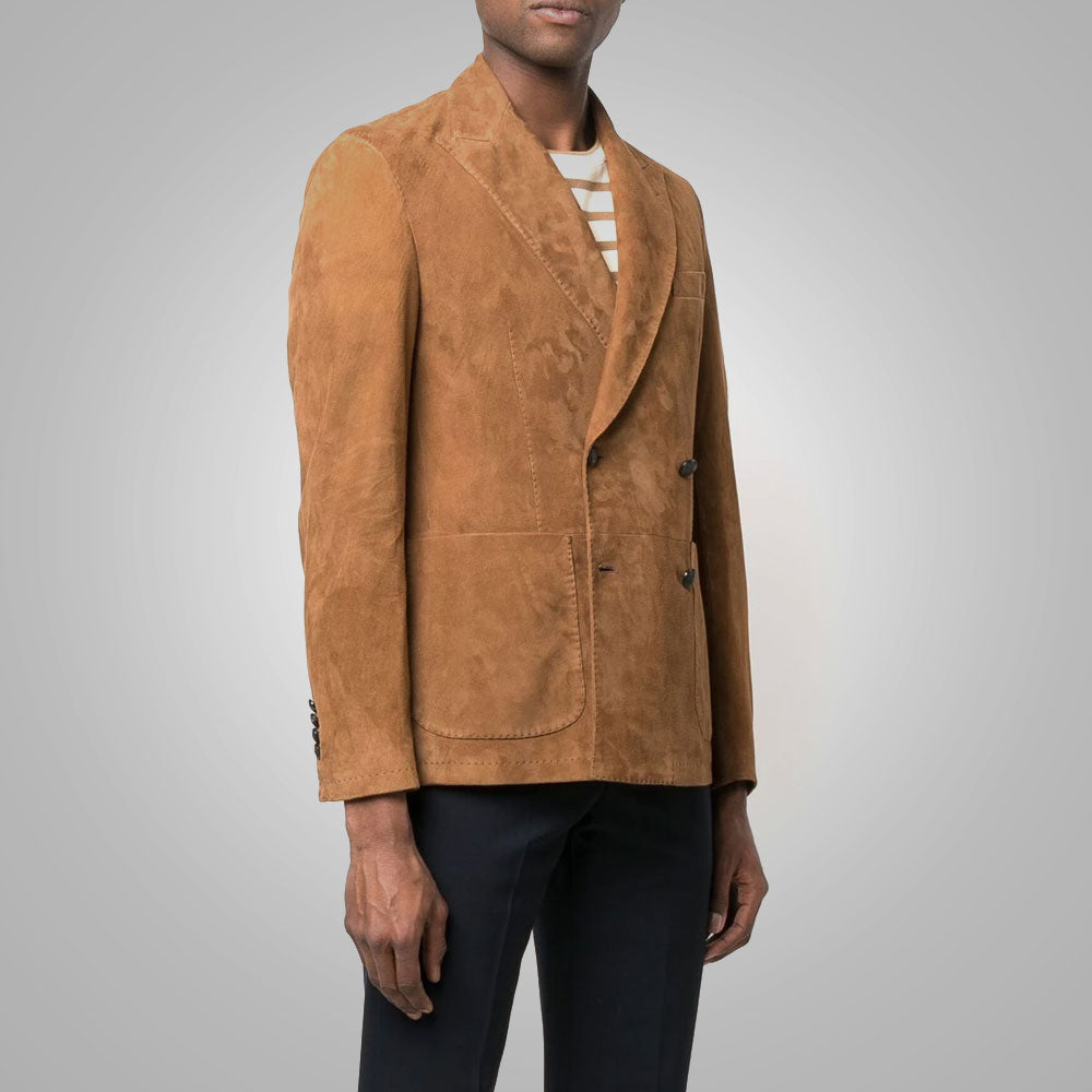 Men’s Suede Double Breasted Leather Blazer