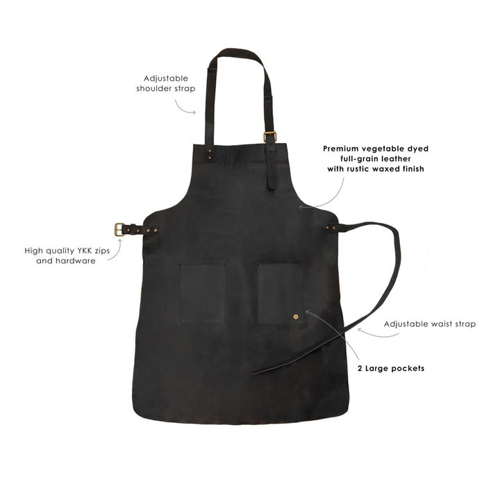 New Men's Black Sheepskin Handmade Double-Pocket Leather Apron