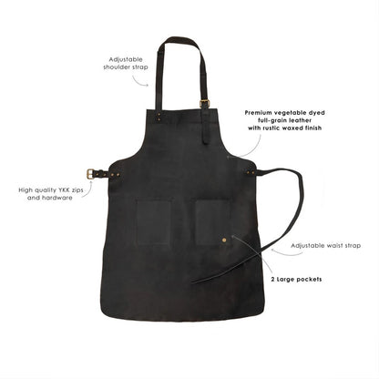 New Men's Black Sheepskin Handmade Double-Pocket Leather Apron