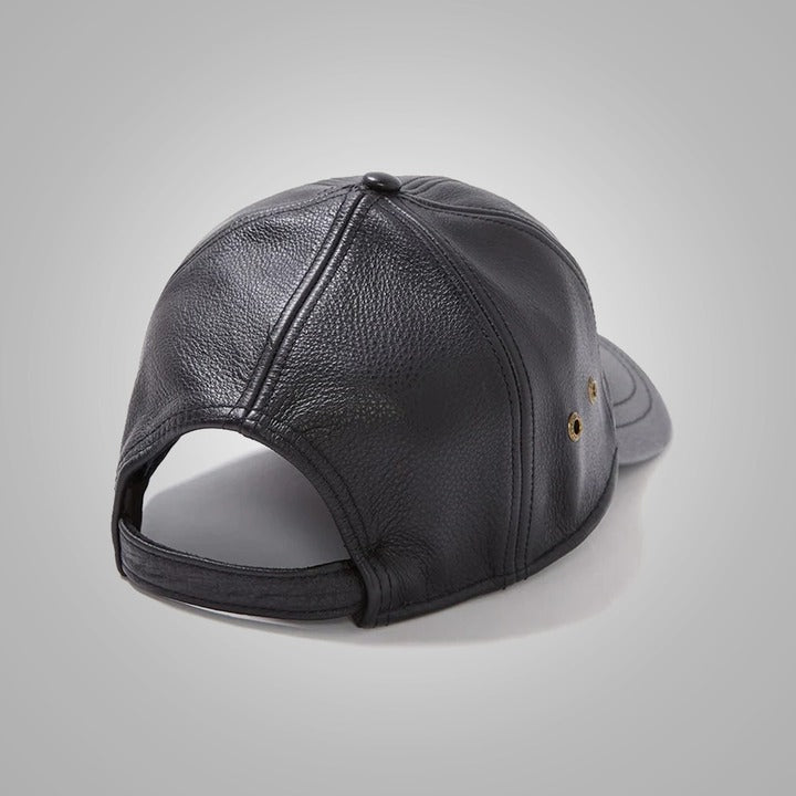 New Men's Sheepskin Black Leather Baseball Cap