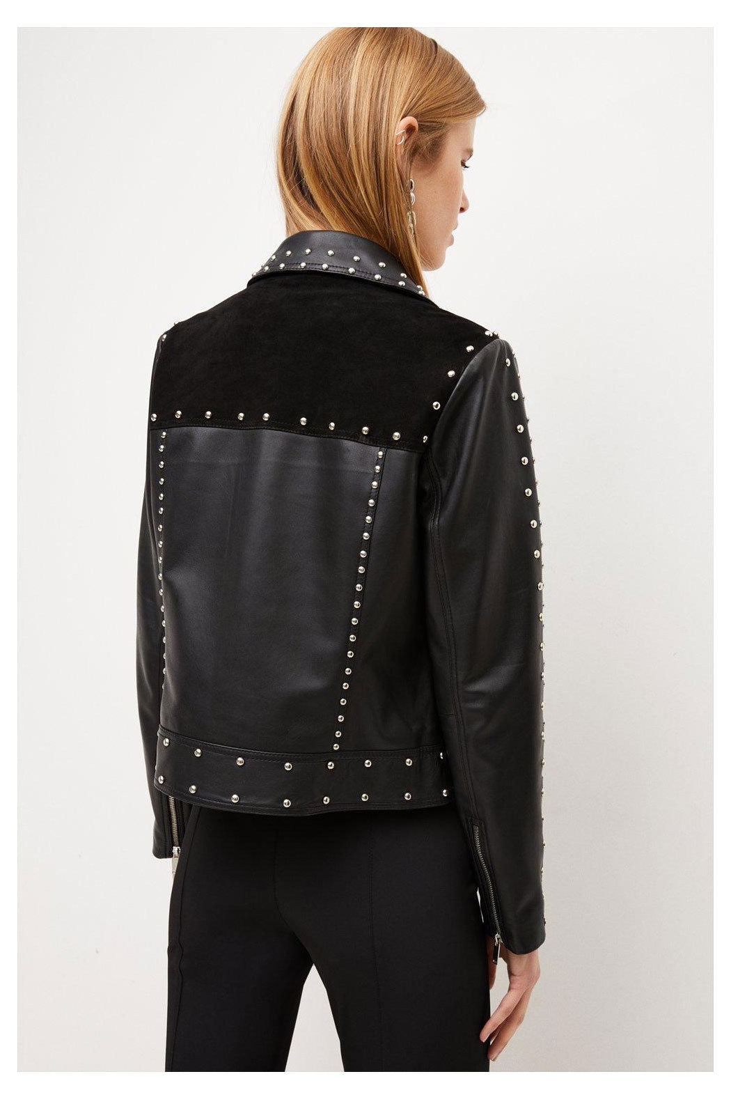 Women’s Black Silver Spiked Studded Leather Biker Jacket